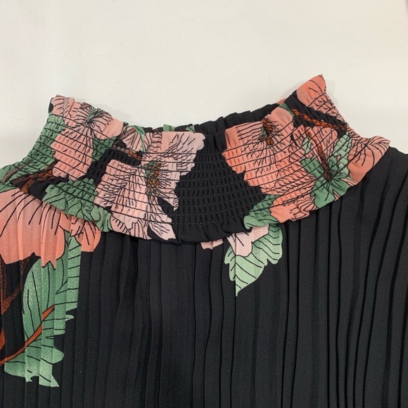 NANETE LEPORE Floral Mock Neck Sleeveless Smocked Midi Dress Black and Pink Sz 6 - Picture 3 of 13